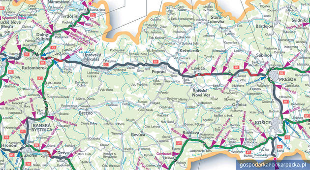 Mapa nowych odcinków autostrad na Slowacji