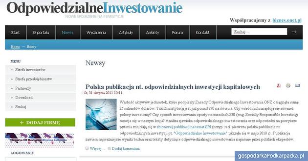 Odpowiedzialne-inwestowanie.pl partnerem portalu gospodarkaPodkarpacka.pl