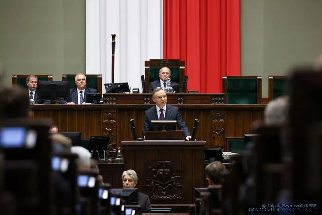 Prezydent Andrzej Duda w sejmie, 13 listopada 2023 r. Fot. Jakub Szymczyk/KPRP